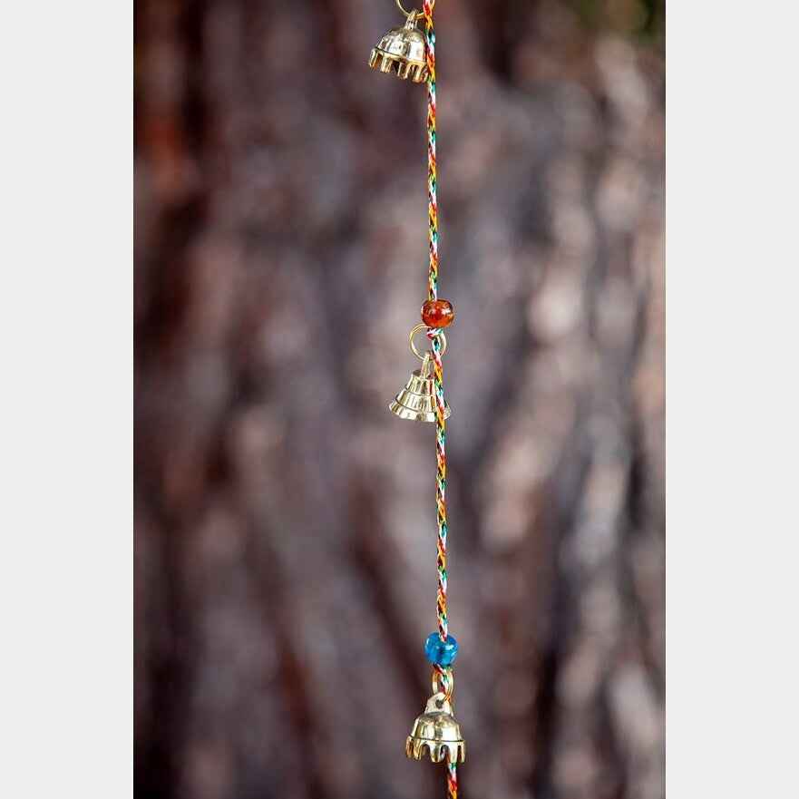 Mini Brass Bell Strand on 30 inch Multicolor Cord