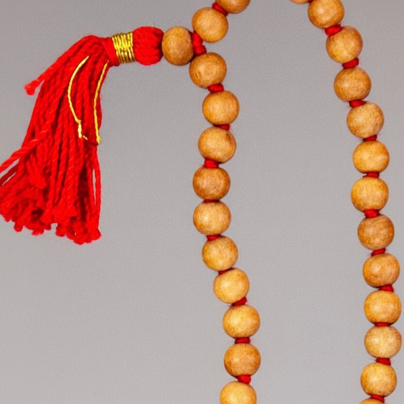 108 Bead Sandalwood Mala 6mm with Red Tassel - Prayer Beads - Bell Bazaar