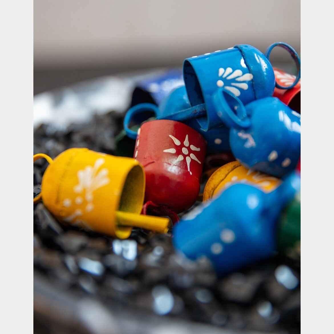 Dozen Assorted 2" H Hand-Painted Tin Bells (Six Colors)
