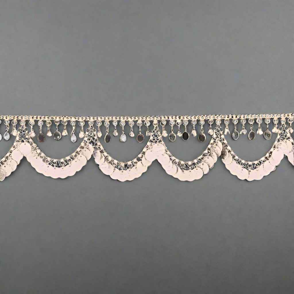 36-Inch White Metal Belt with Elegant Glass Charms - Refined & Stylish Statement