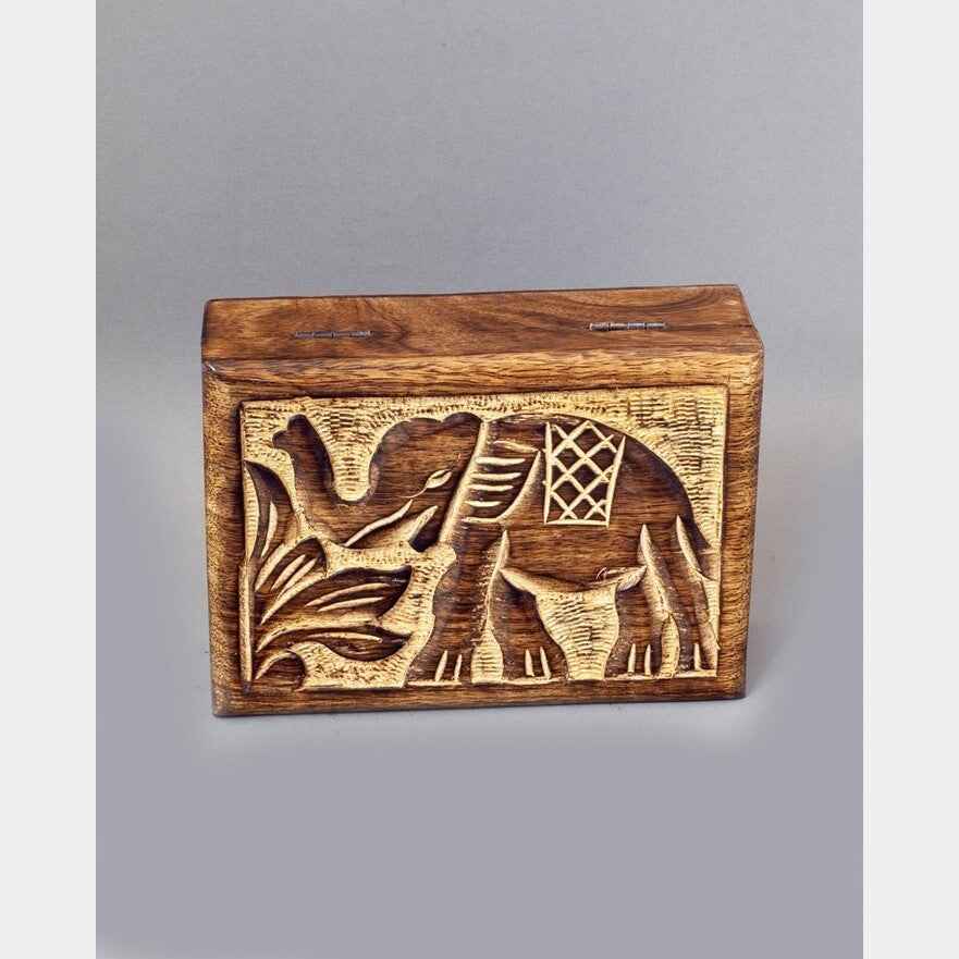 5x7 Hand-Carved Elephant Wood Box