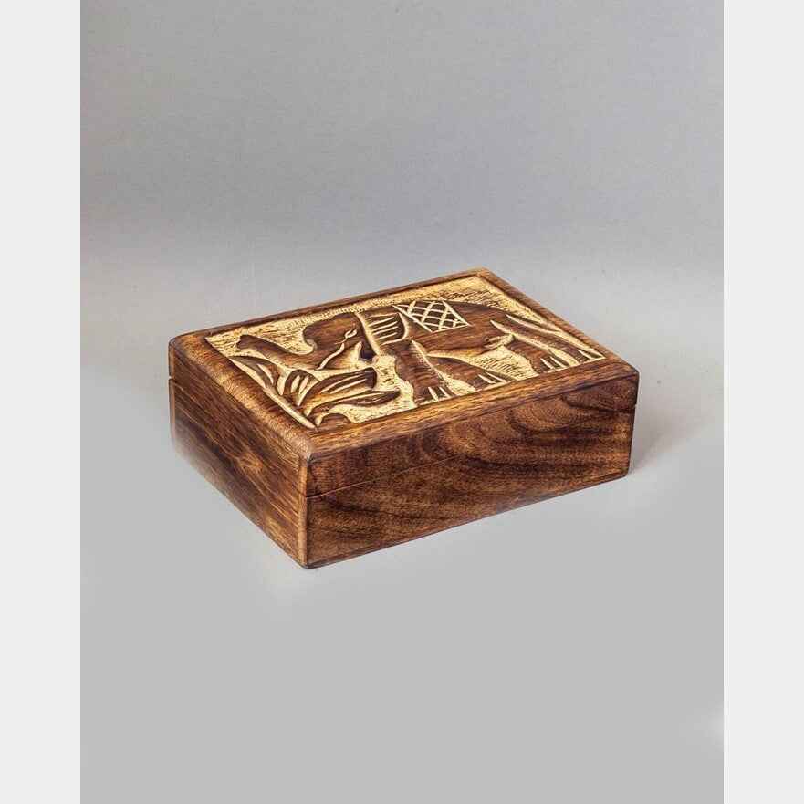 5x7 Hand-Carved Elephant Wood Box