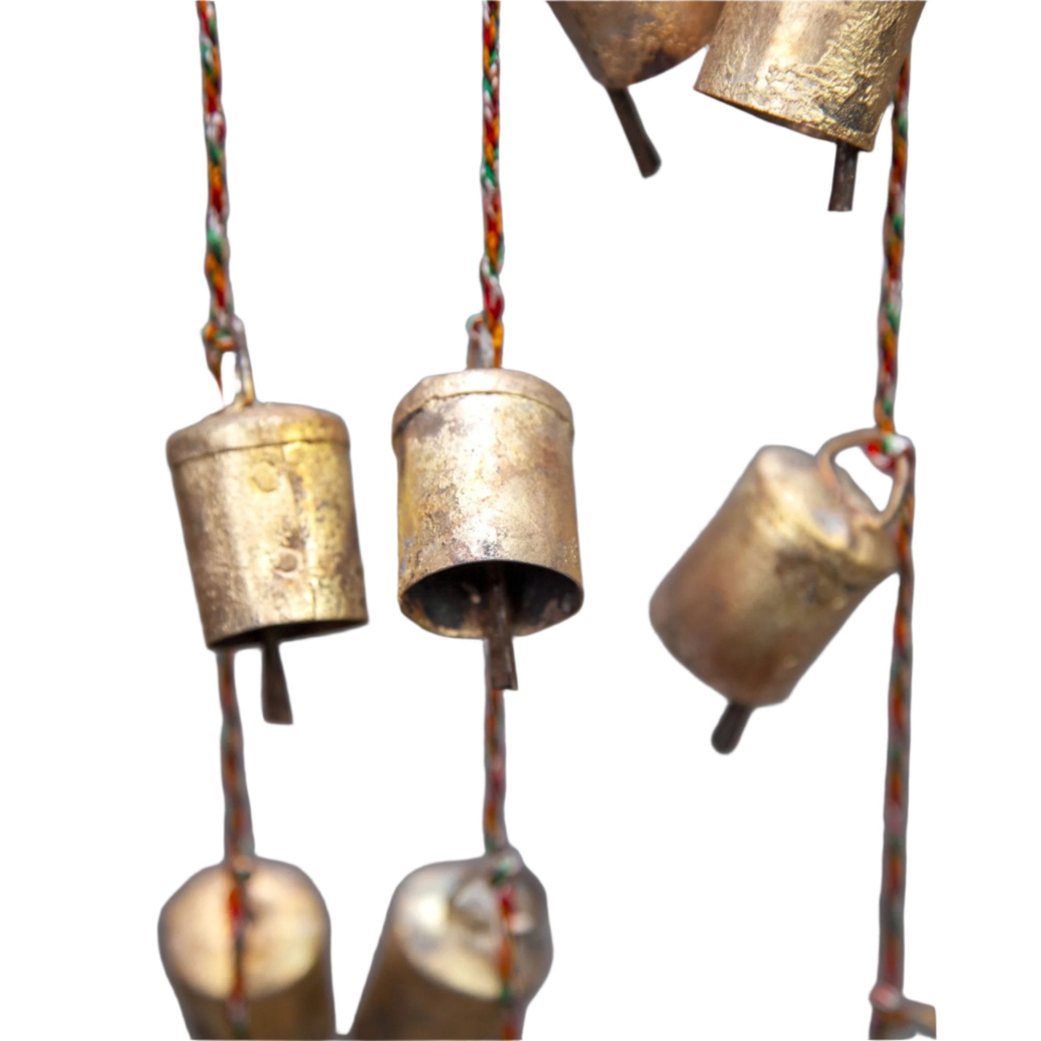 8 Rustic Tin Bells on a Cord - Bellbazaar.com