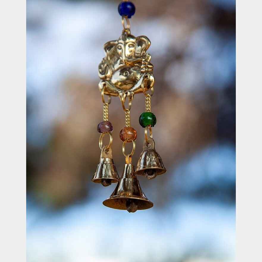 Small Brass Chimes with Three Bells and Glass Beads