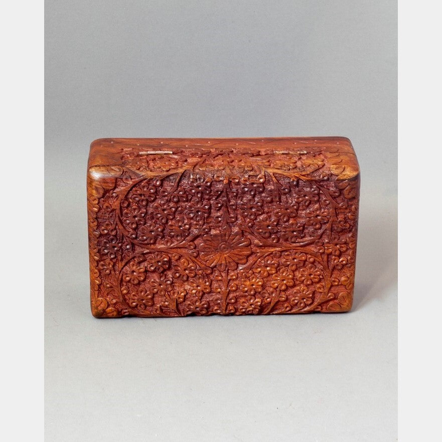 5x8 Kashmiri hand-carved Shisham wood box with floral design