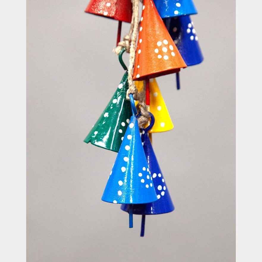 12 Hand-Painted Cone Bells on Jute Strand