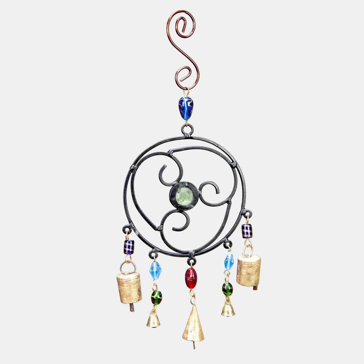 Iron Celtic Circle Chime with Glass Accents and Tin Bells TS114(1)