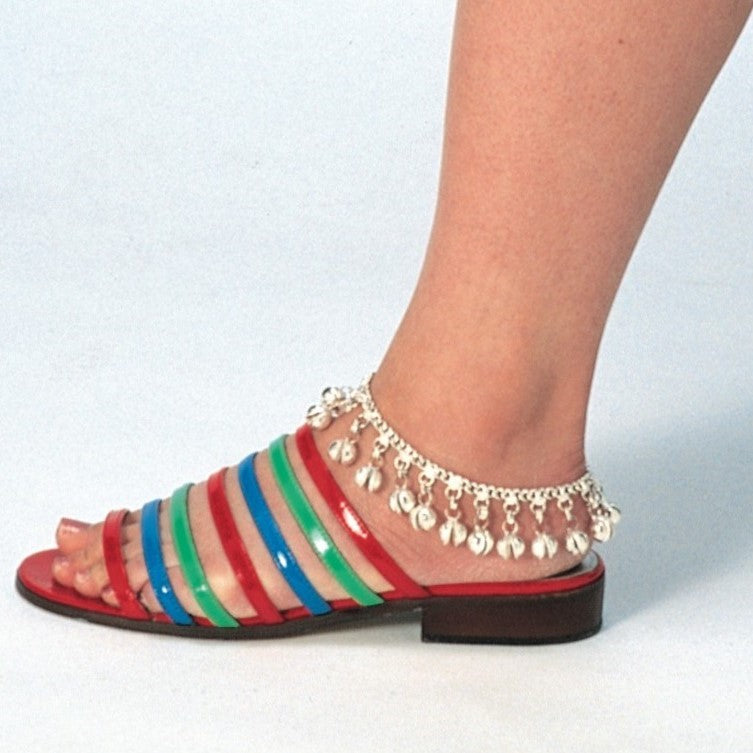 White Metal Anklet Chain with Bells - Elegant & Musical Accessory