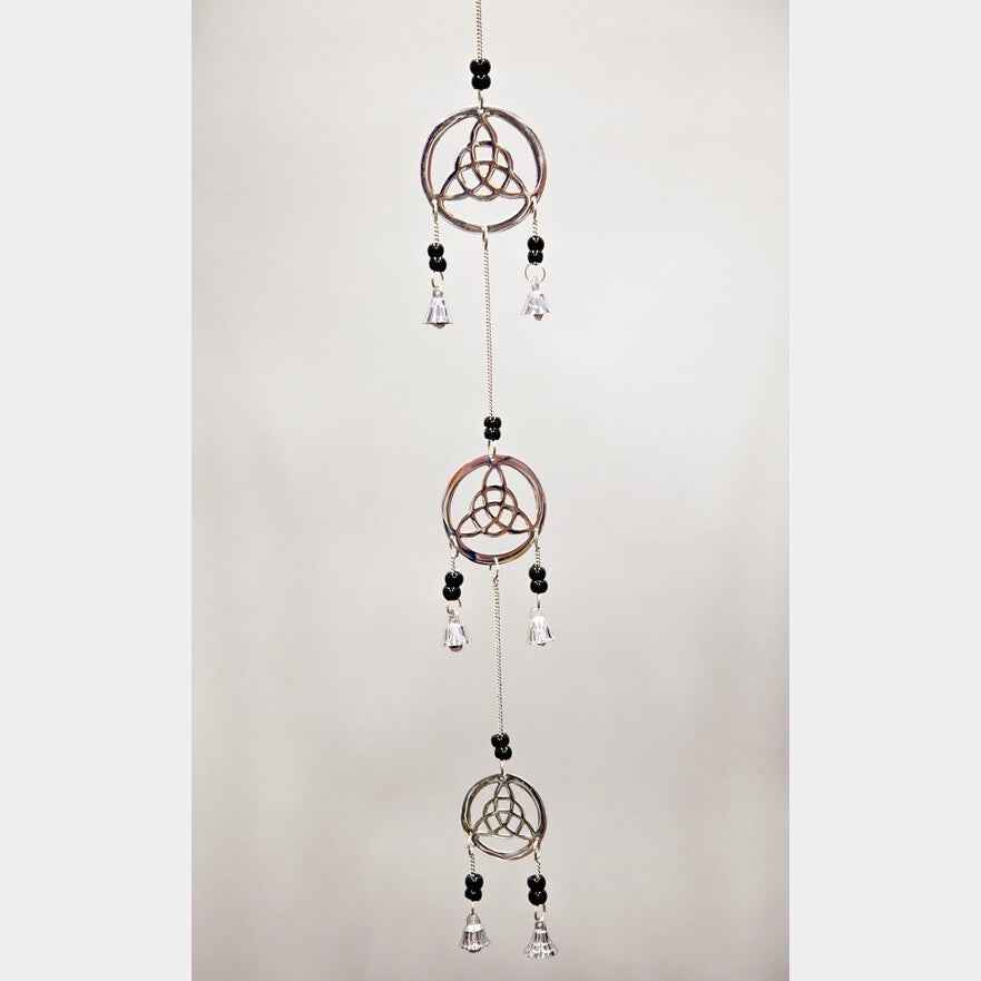 Chrome Plated Three Celtic Charm Bell & Bead Wind Chime