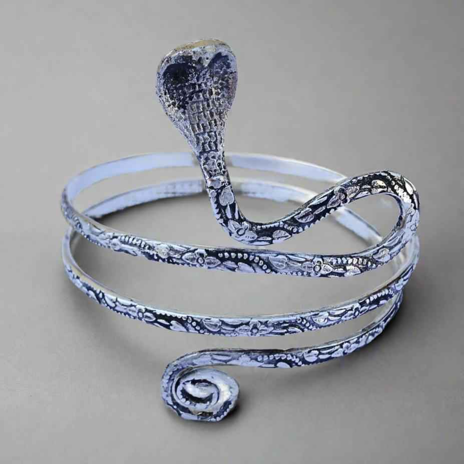 Adjustable Snake Arm Cuff in White Metal - Striking & Versatile Fashion Statement