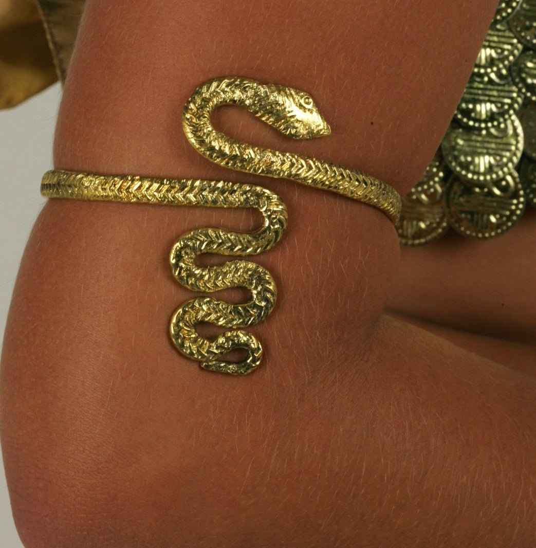 Bold Statement Snake Arm Bracelet with Large Coiled Tail Charm