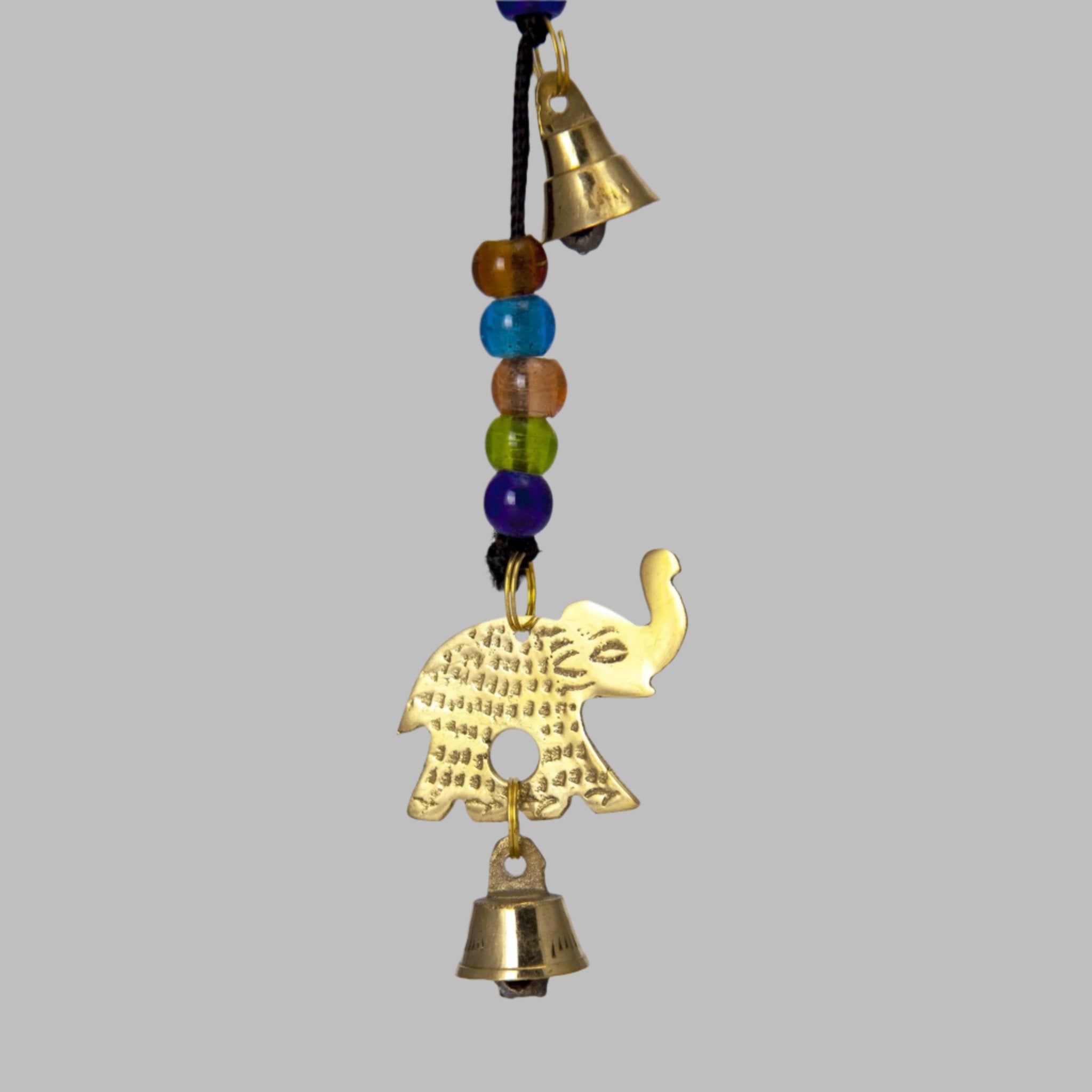 Brass Beaded Bell Chime with Six Elephants - Decorative Bells - Bellbazaar.com - BS017