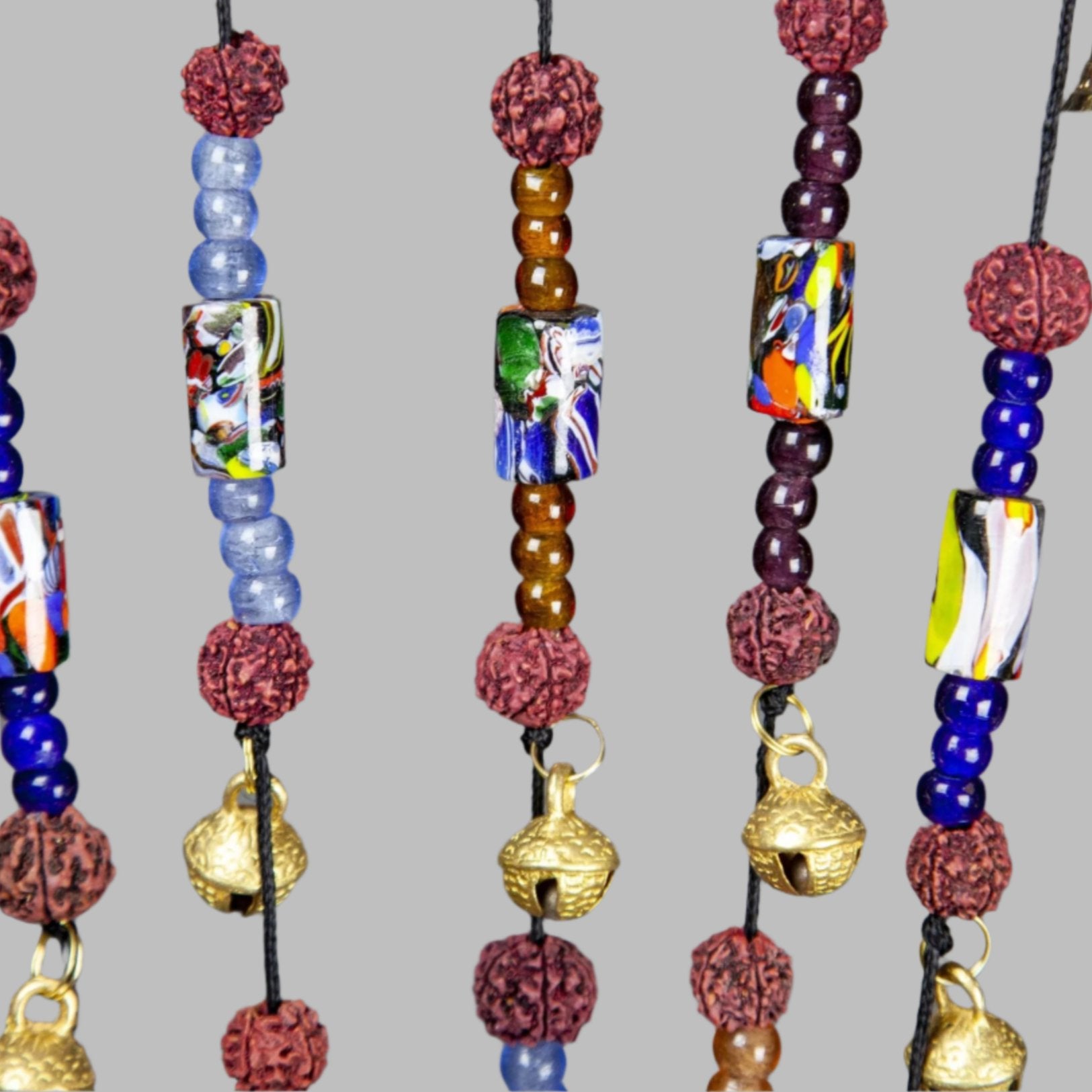 Brass Bells on a Cord with Beads - Decorative Bells - Bellbazaar.com - BS019