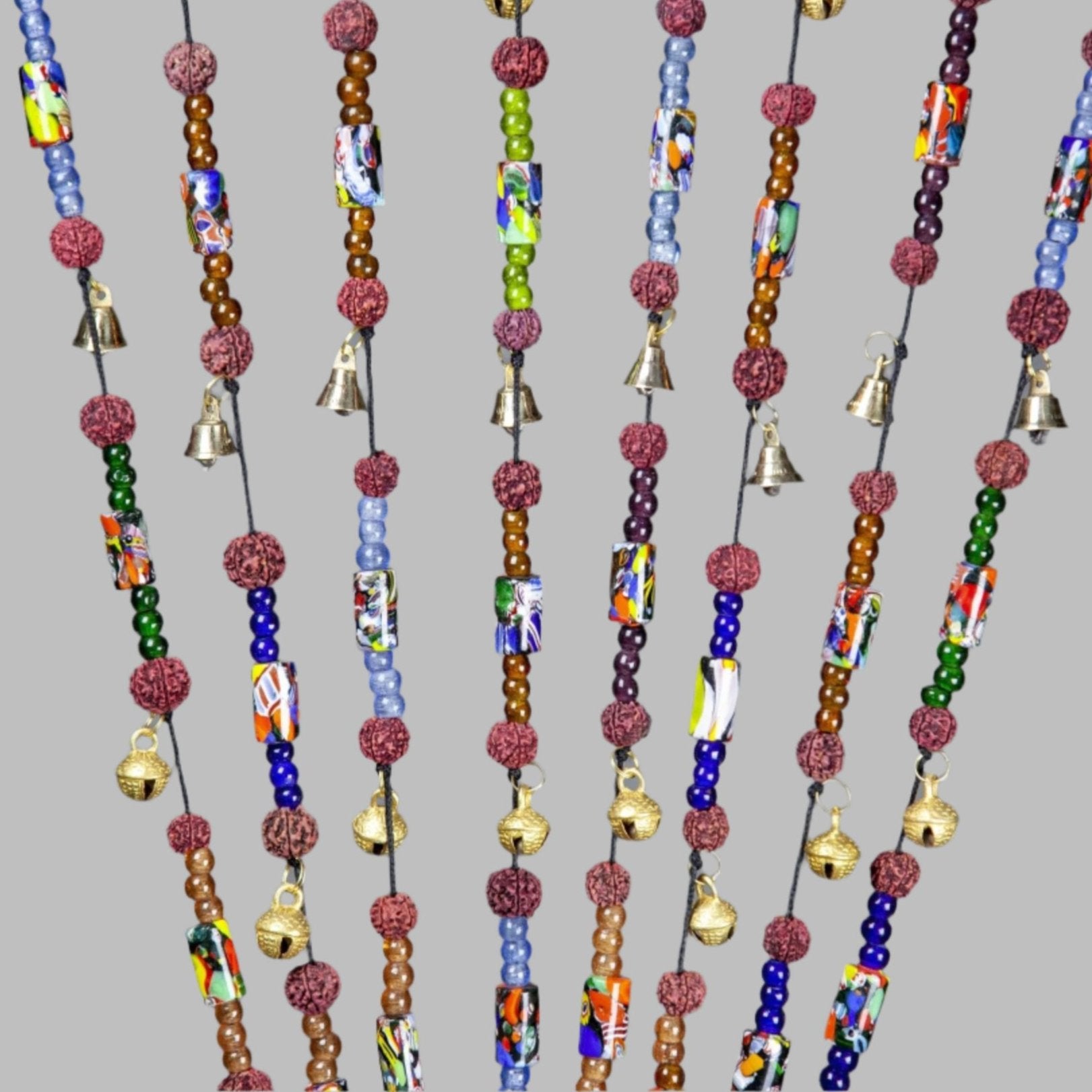 Brass Bells on a Cord with Beads - Decorative Bells - Bellbazaar.com - BS019