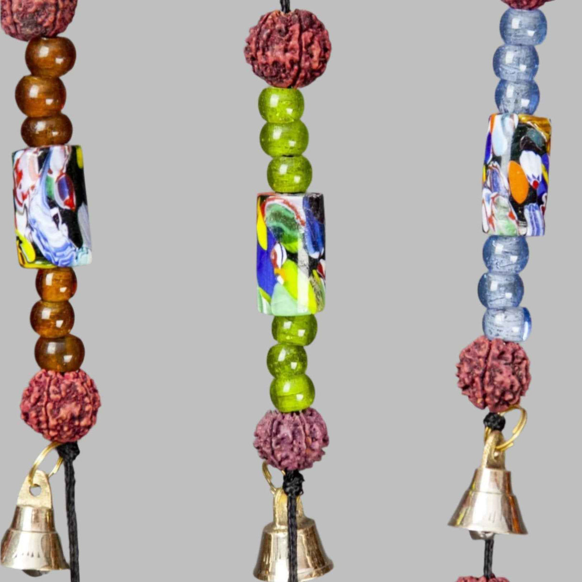 Brass Bells on a Cord with Beads