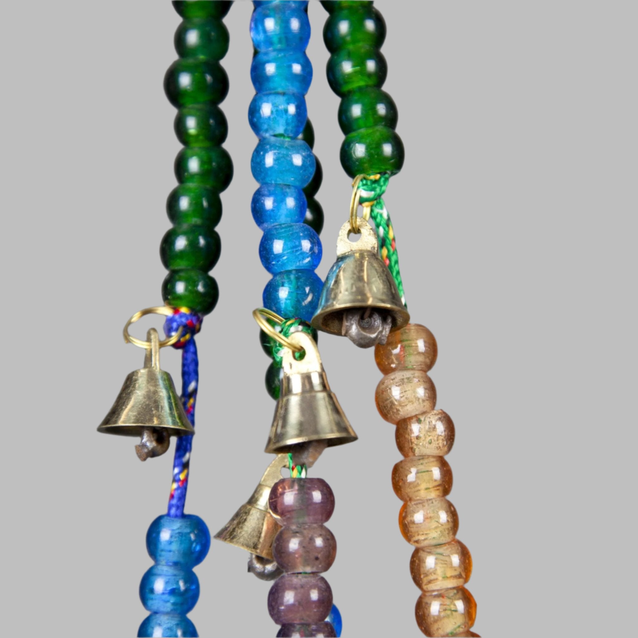 Brass Bells with Beads on a Cord - 72"L - Decorative Bells - Bellbazaar.com - BS016