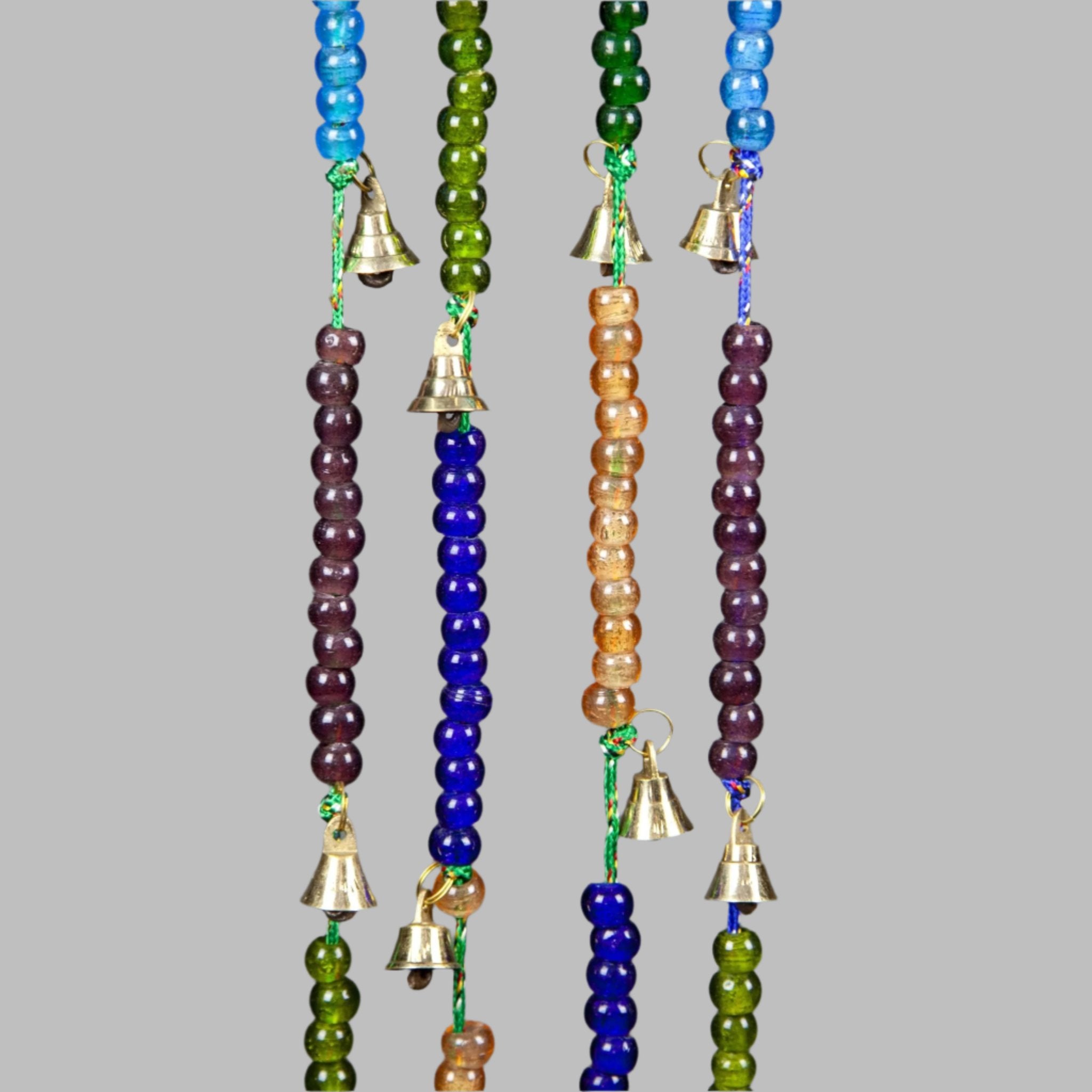 Brass Bells with Beads on a Cord - 72"L - Decorative Bells - Bellbazaar.com - BS016