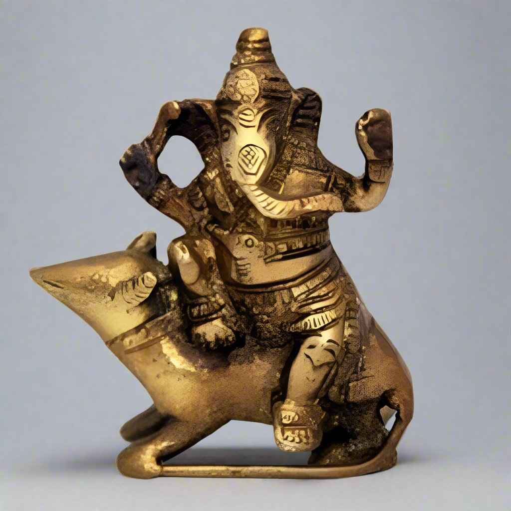 Brass Ganesha Sitting on Mouse Statue