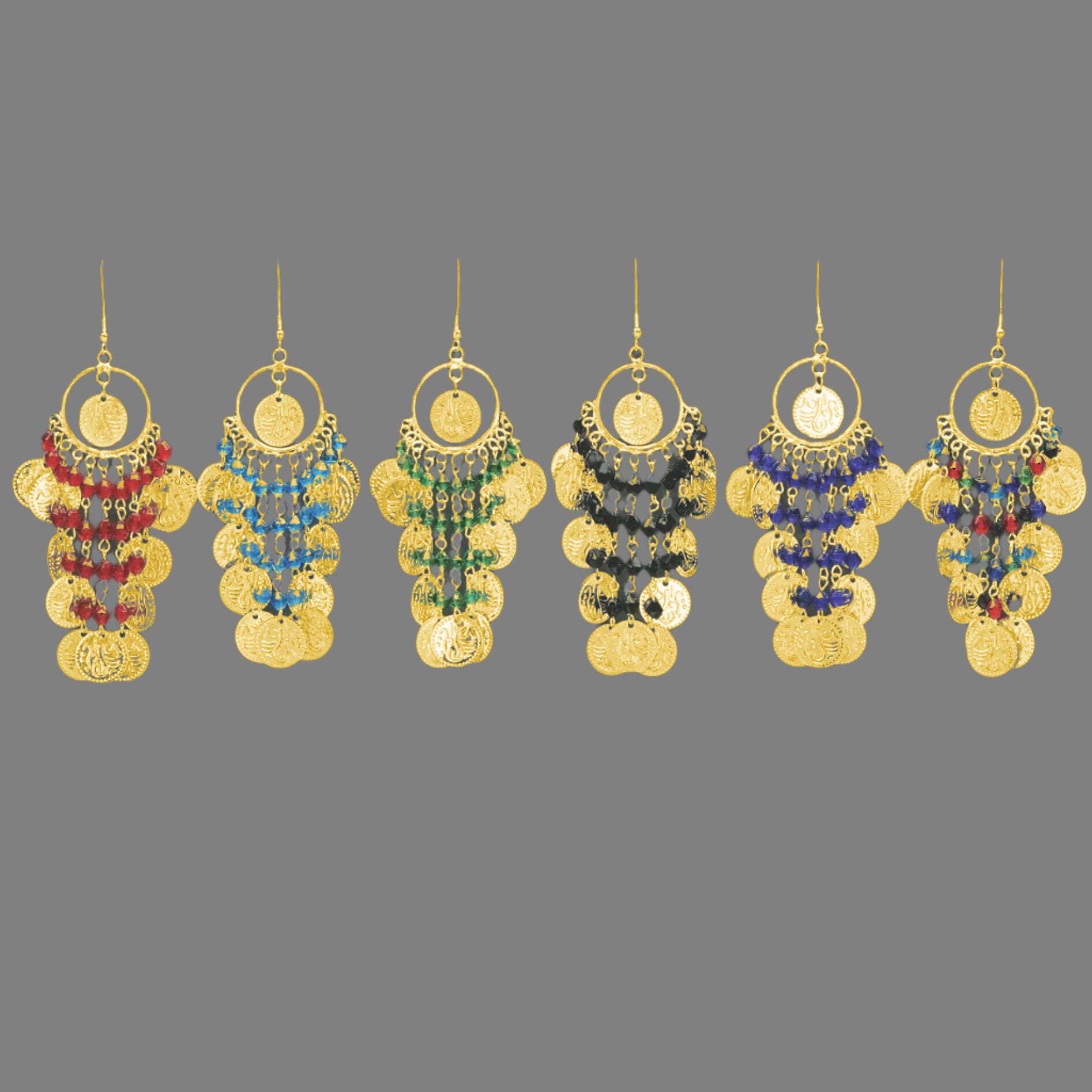 Chic Single Hoop White Metal Earring with Dangling Beads and Coins - Apparel & Accessories > Jewelry > Earrings