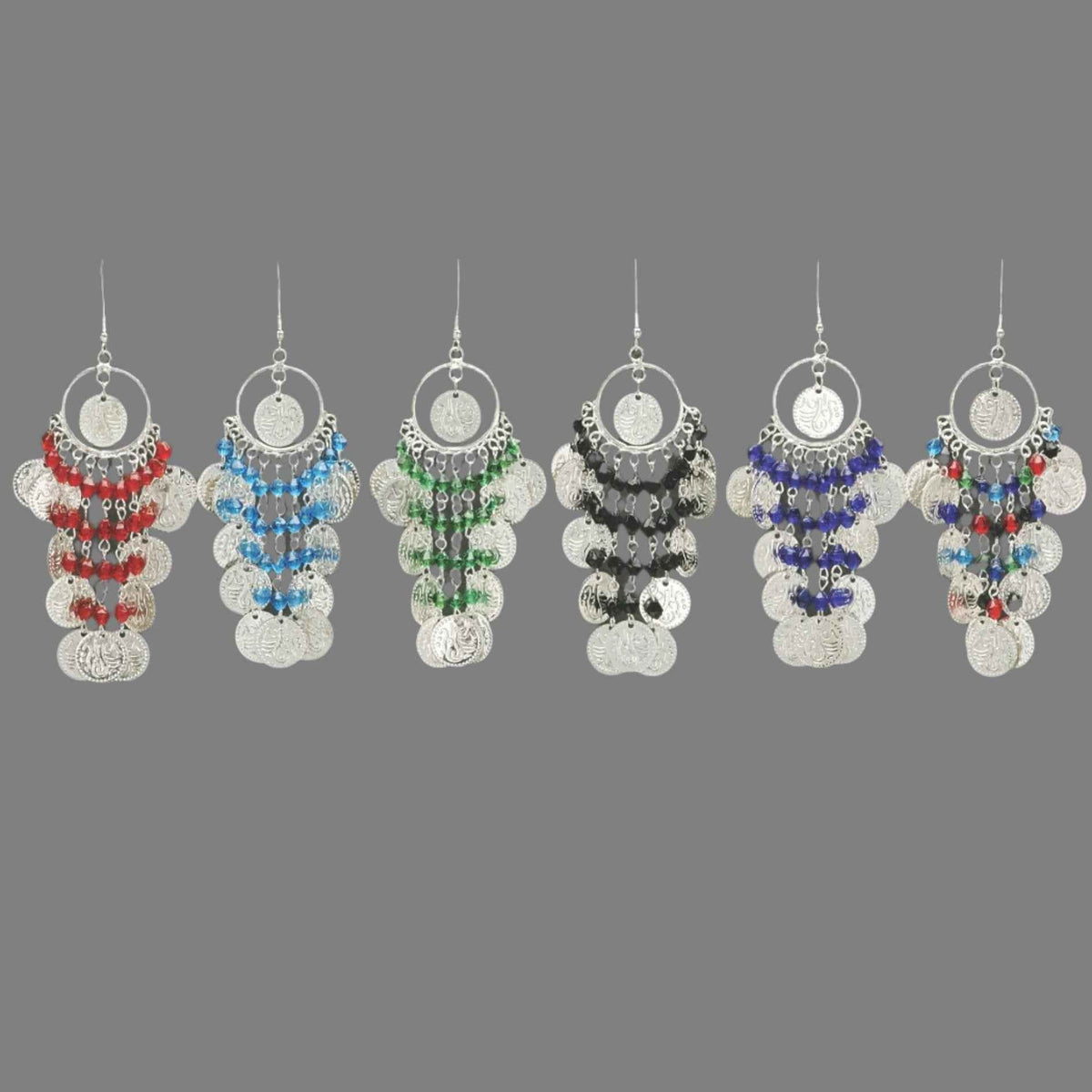 Chic Single Hoop White Metal Earring with Dangling Beads and Coins
