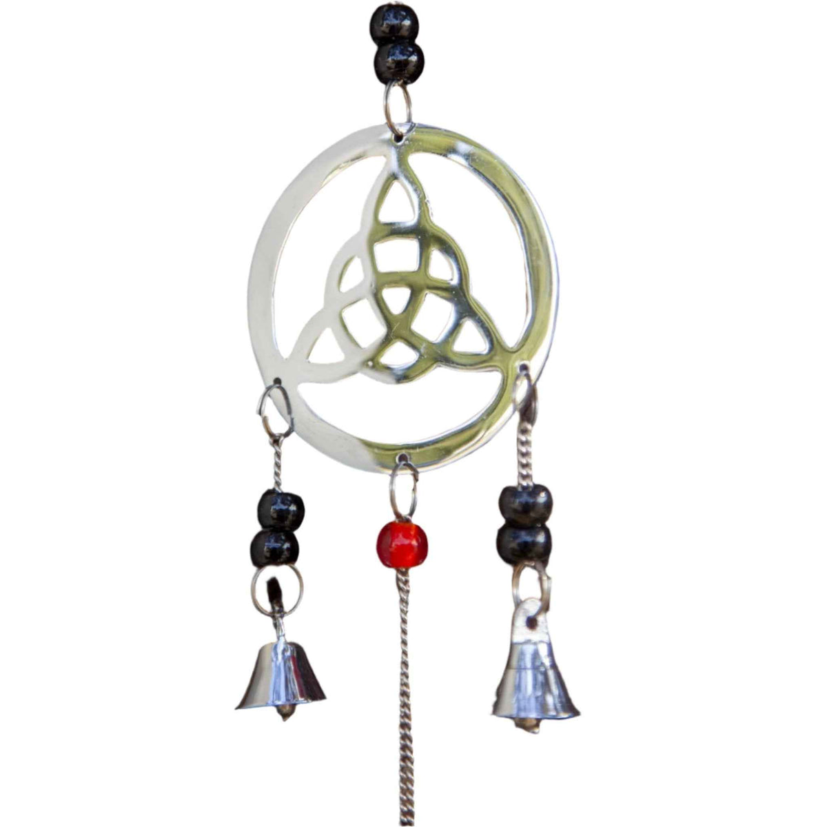 Chrome Plated Three Celtic Charm Bell & Bead Wind Chime