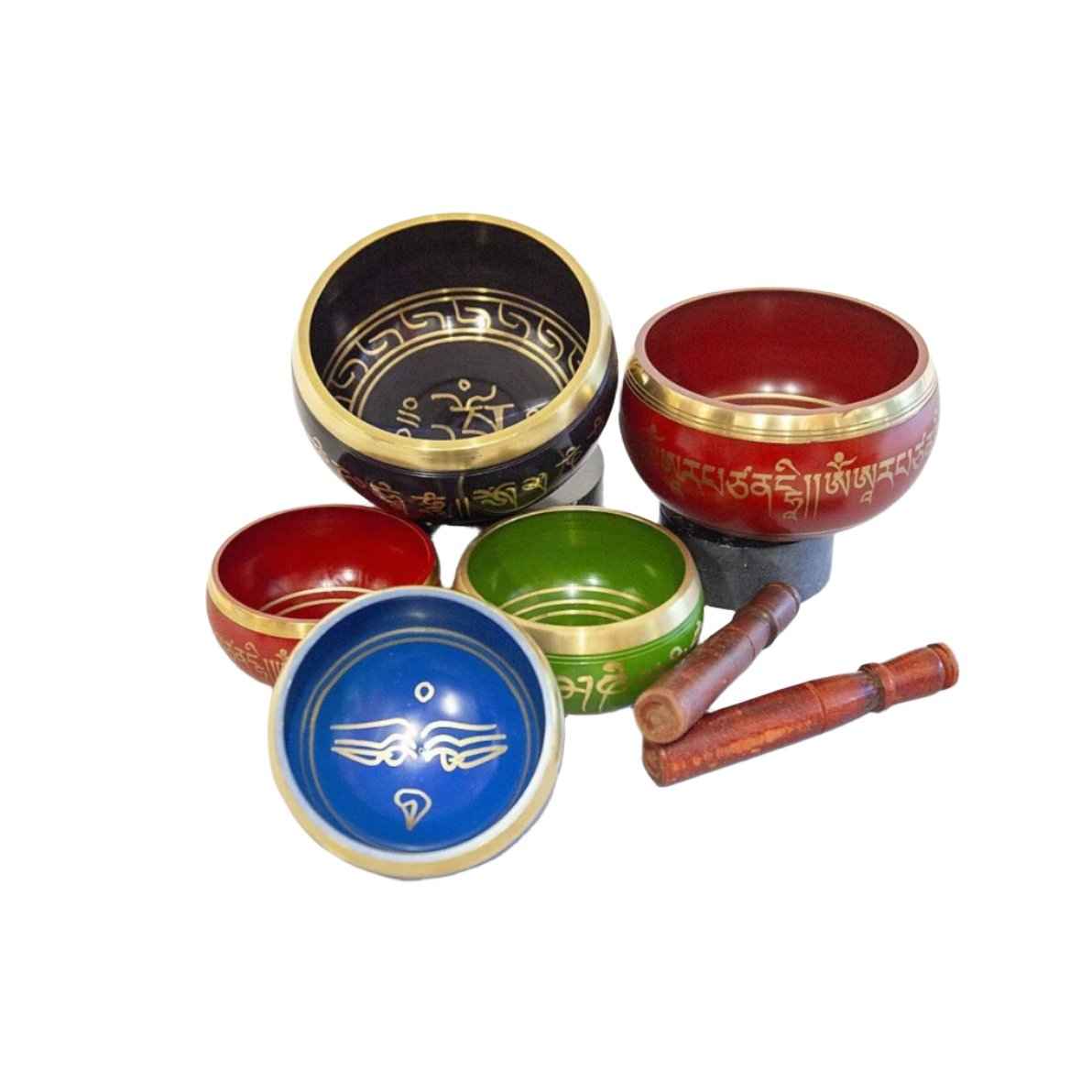 Color-Enameled Seven-Metals Singing Bowls - Set of Two