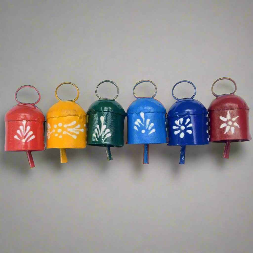 Dozen Assorted 2" H Hand-Painted Tin Bells (Six Colors)