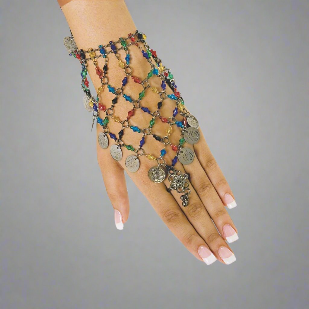 Elegant White Metal Bracelet with Beads and One Ring - Apparel & Accessories > Jewelry > Bracelets - Bellbazaar.com - JW333