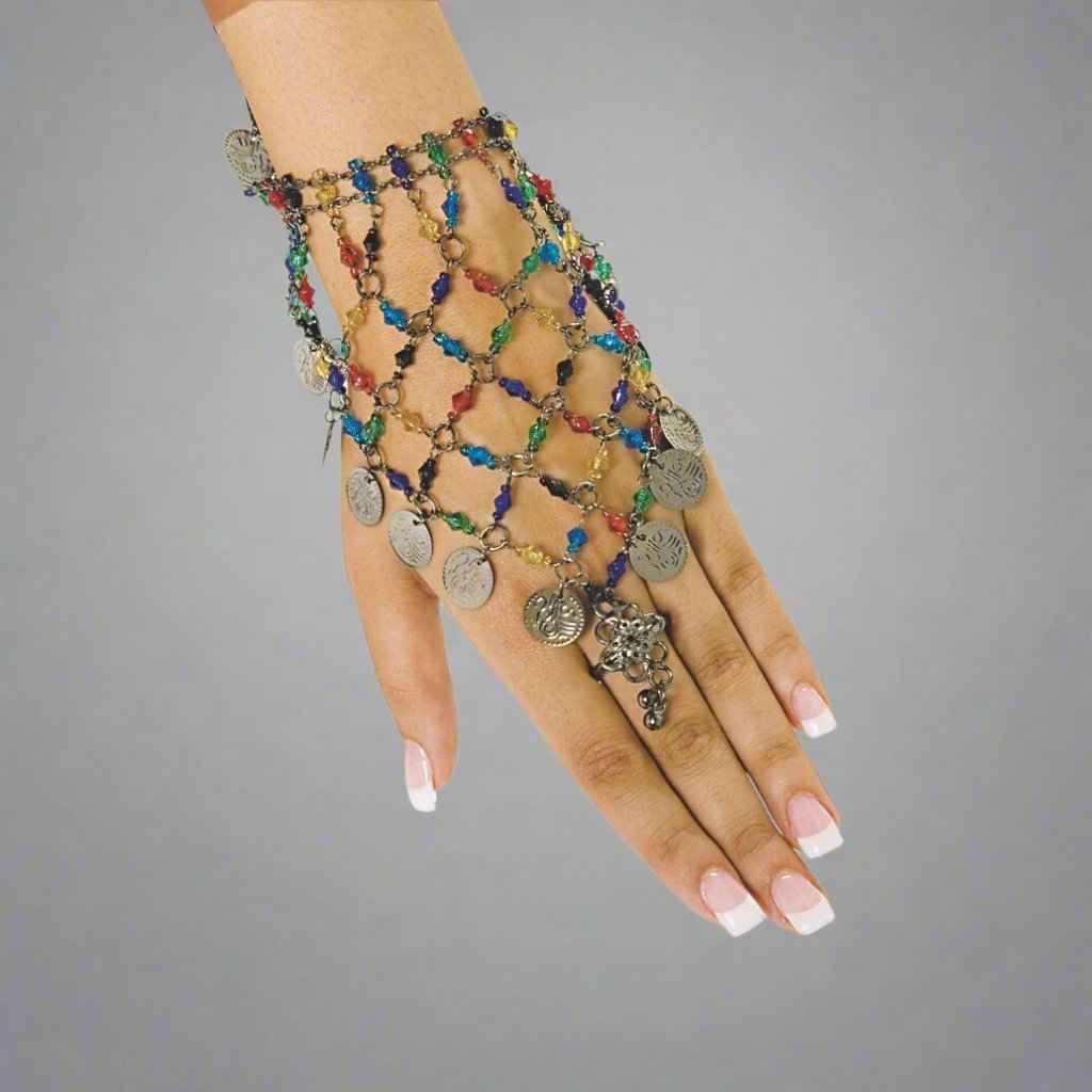 Elegant White Metal Bracelet with Beads and One Ring