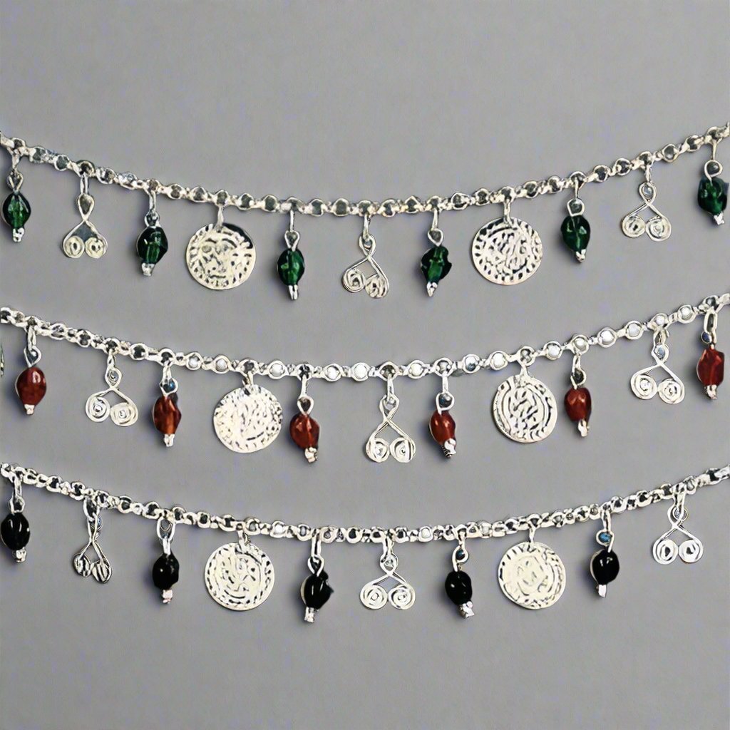 Enchanted Silver Charm Anklets with Beads and Coins - Mystical Bohemian Jewelry Collection - Apparel & Accessories > Jewelry