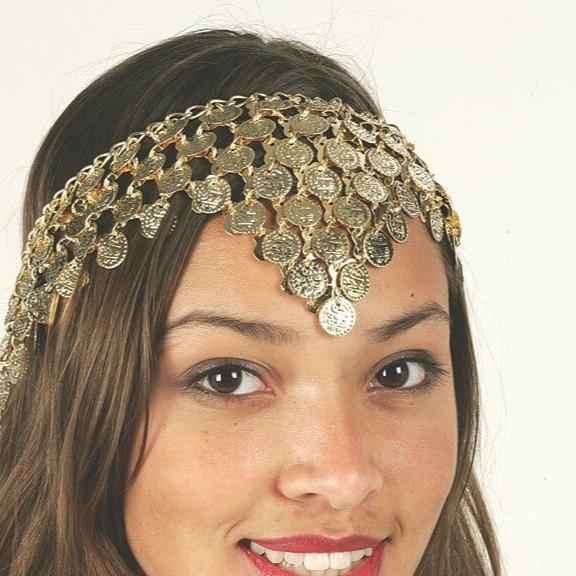 Gold-Tone Metal Headpiece with Coins, Bells, & Turquoise