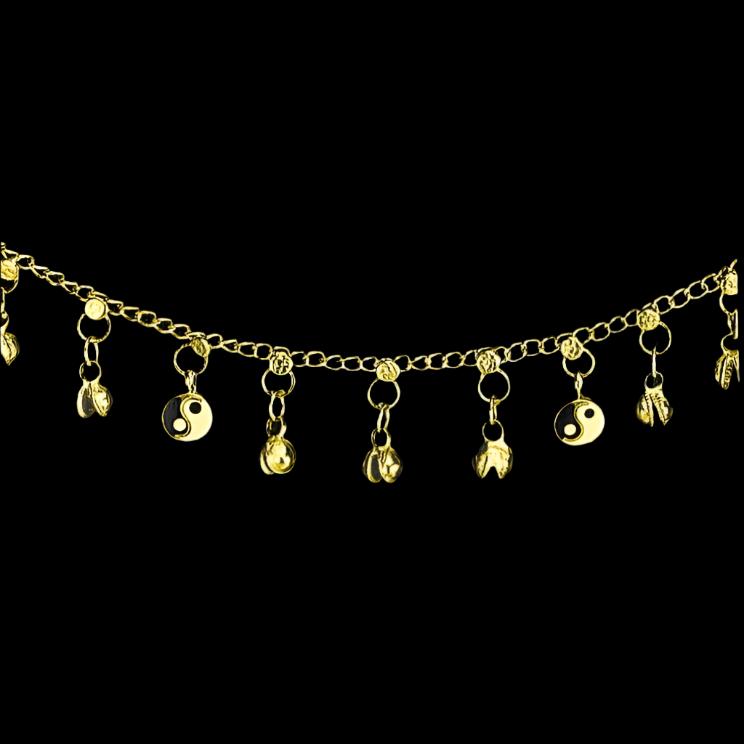 Golden Harmony Bell Anklet with Black and White Yin Yang Charms - Spiritual Boho Chic Jewelry - Apparel & Accessories