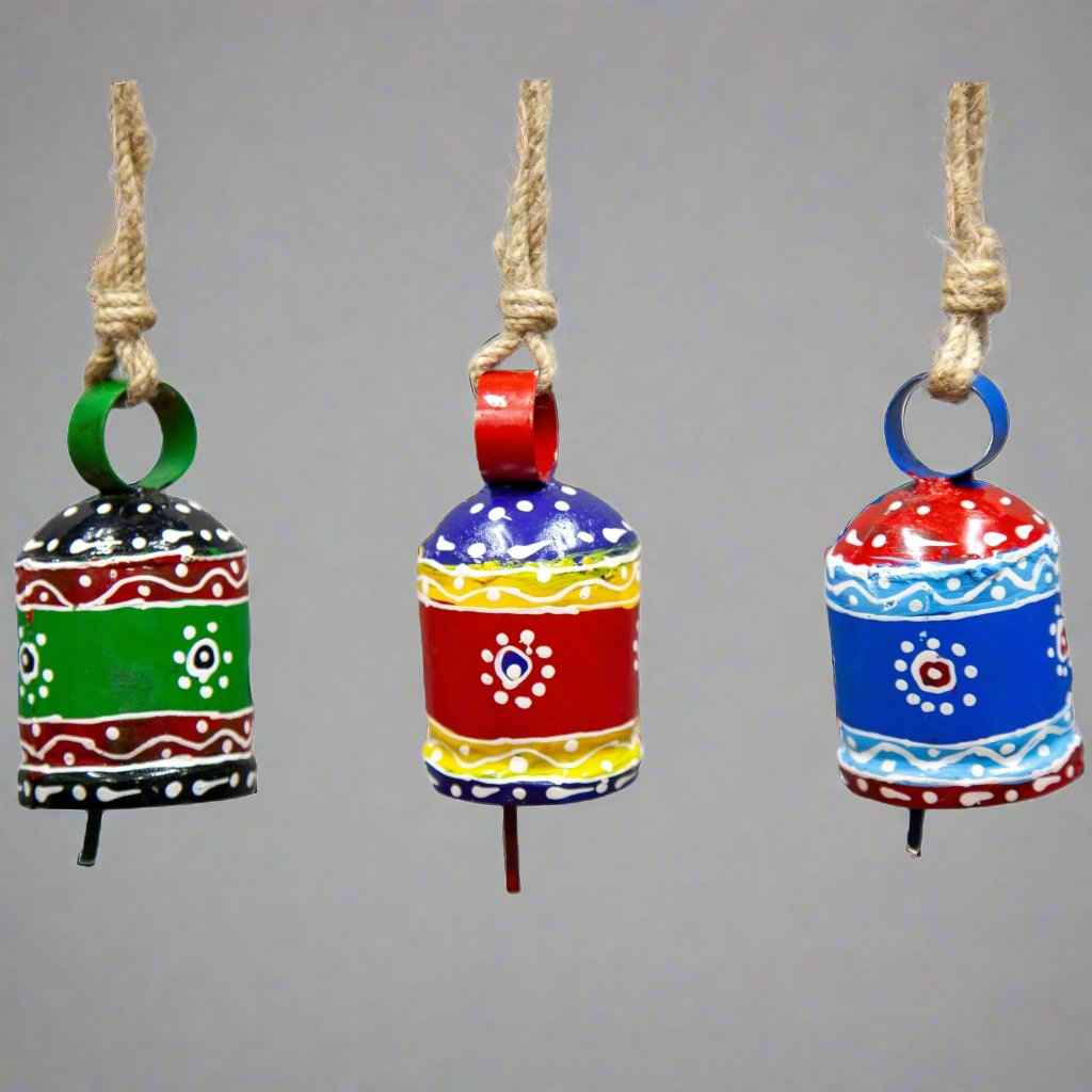 Set of Three Hand-Painted Tin Bells