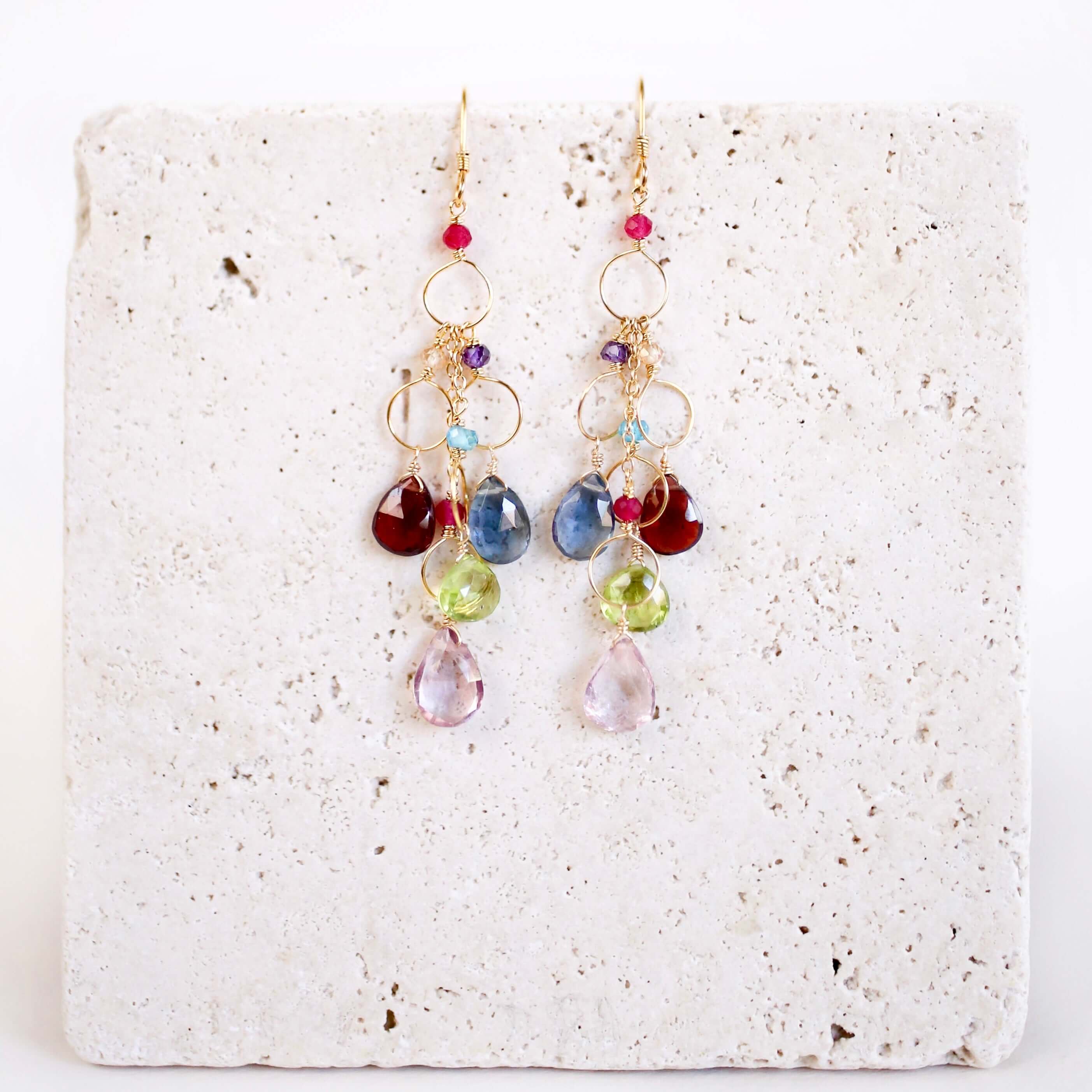 Rainbow Gemstone Waterfall Earrings