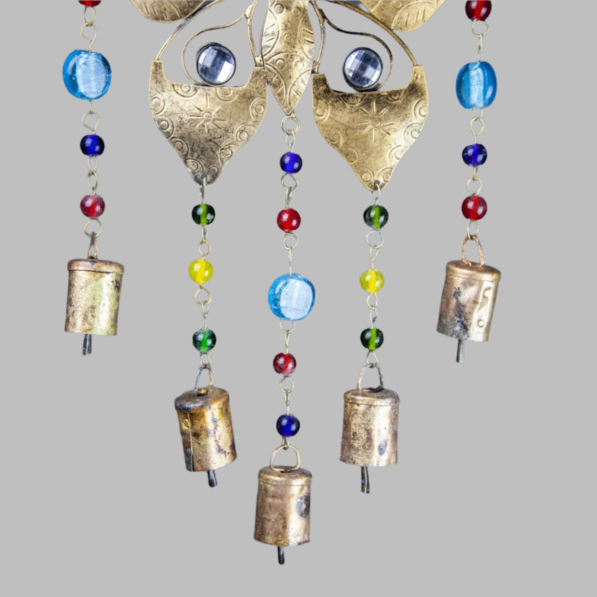 Iron Butterfly Glass Bead & Tin Bell Wind Chime