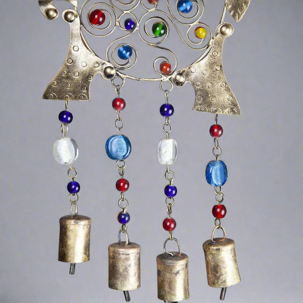 Iron Elephant Glass Bead & Tin Bell Wind Chime - Decorative Bells - Bellbazaar.com - TS825