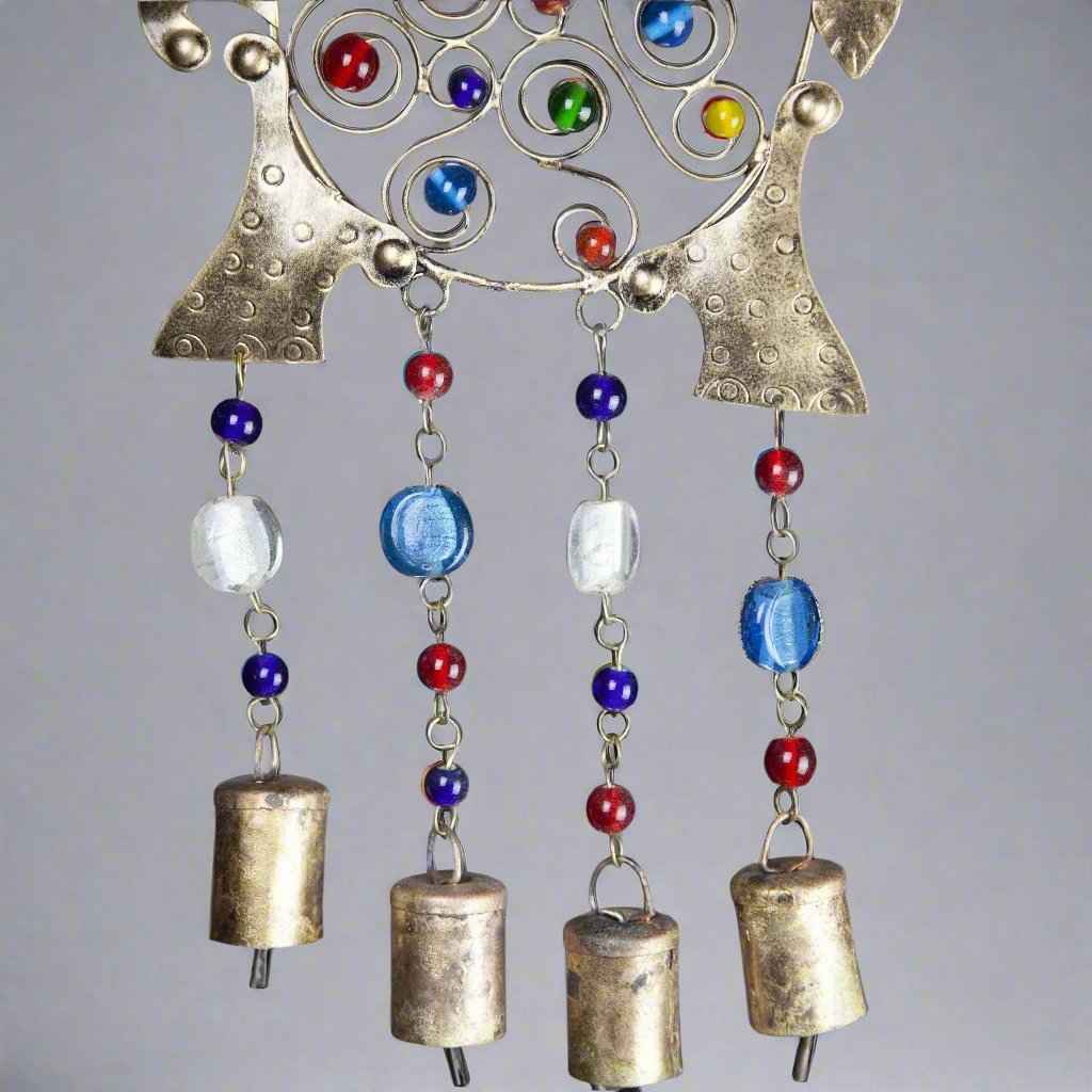 Iron Elephant Glass Bead & Tin Bell Wind Chime
