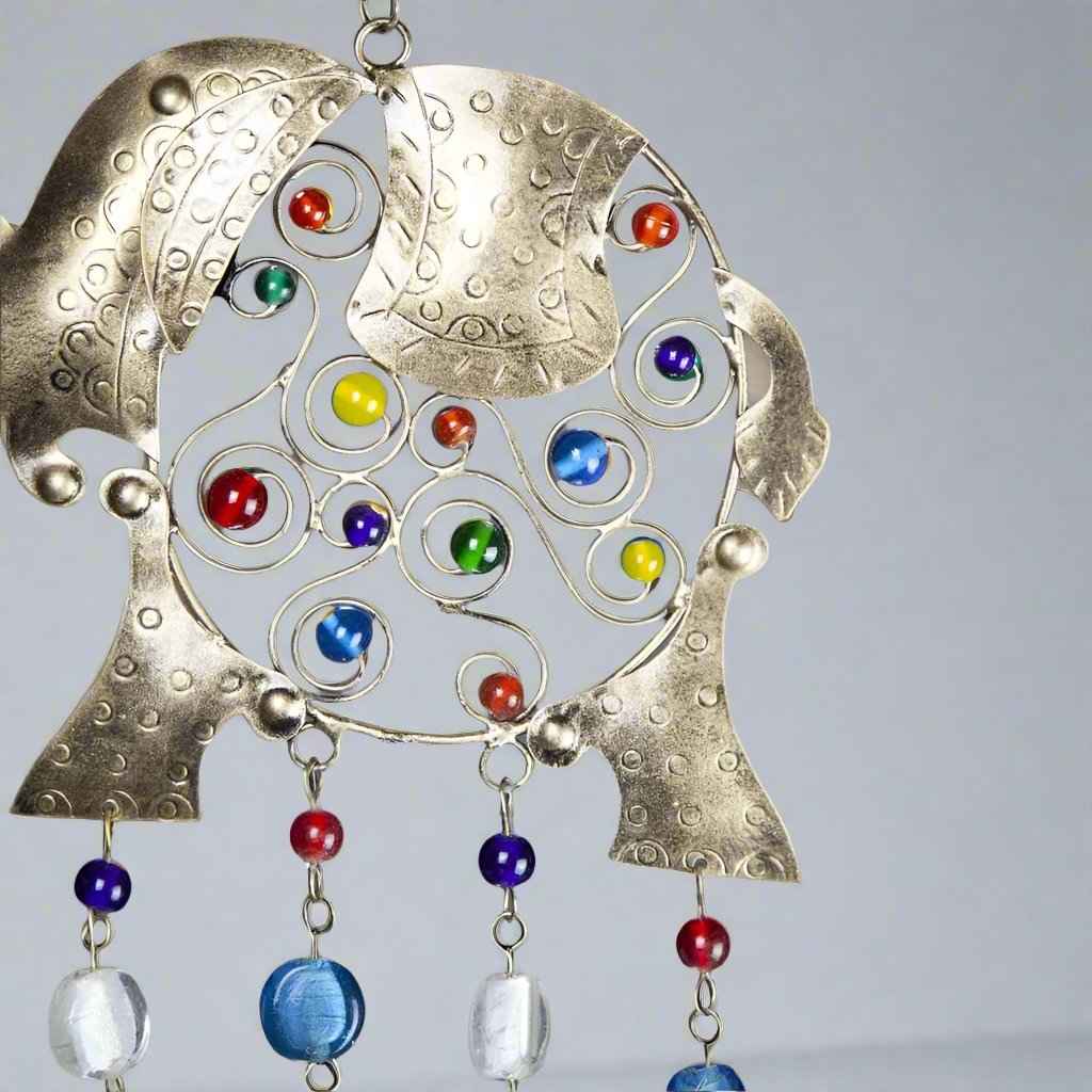 Iron Elephant Glass Bead & Tin Bell Wind Chime