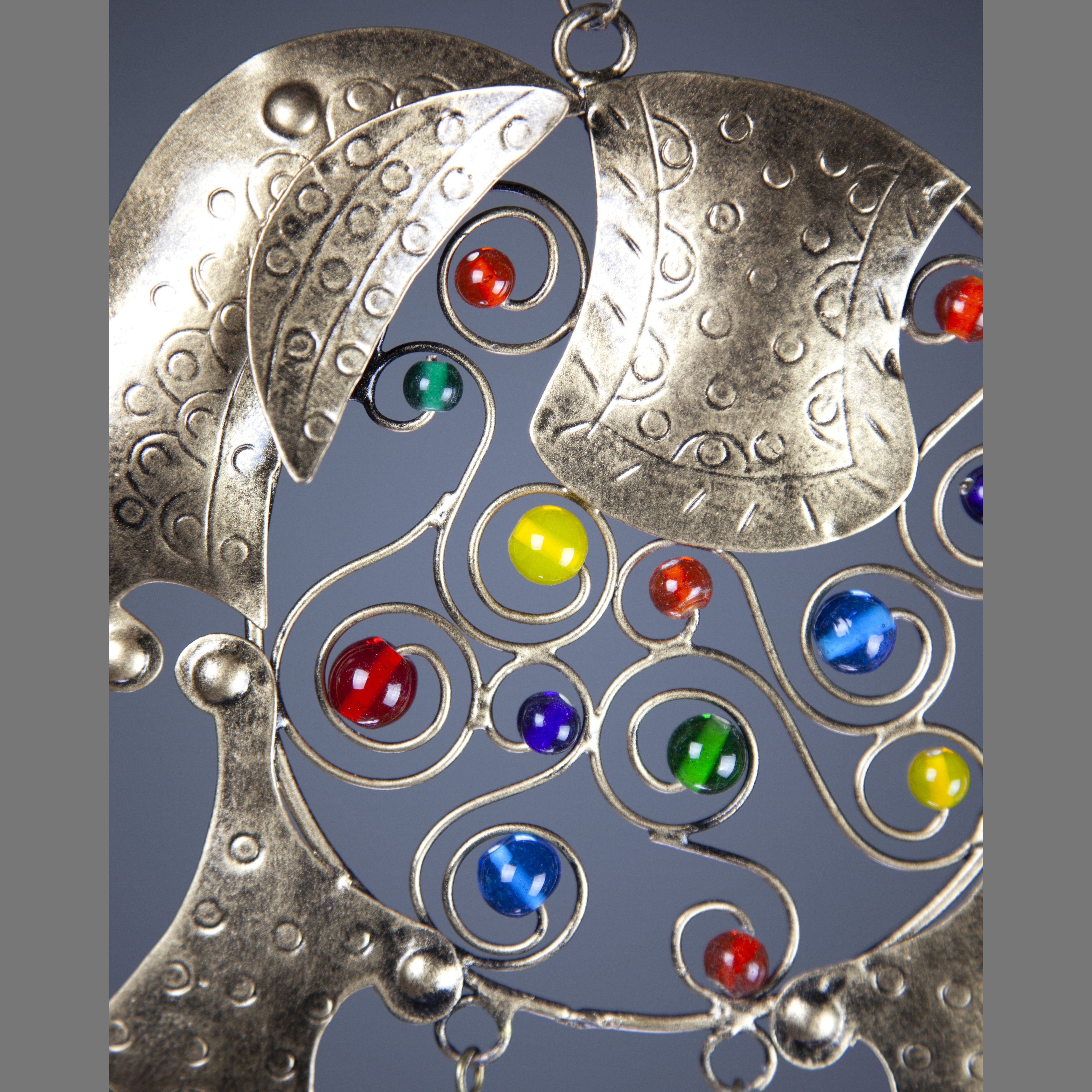 Iron Elephant Glass Bead & Tin Bell Wind Chime - Decorative Bells - Bellbazaar.com - TS825