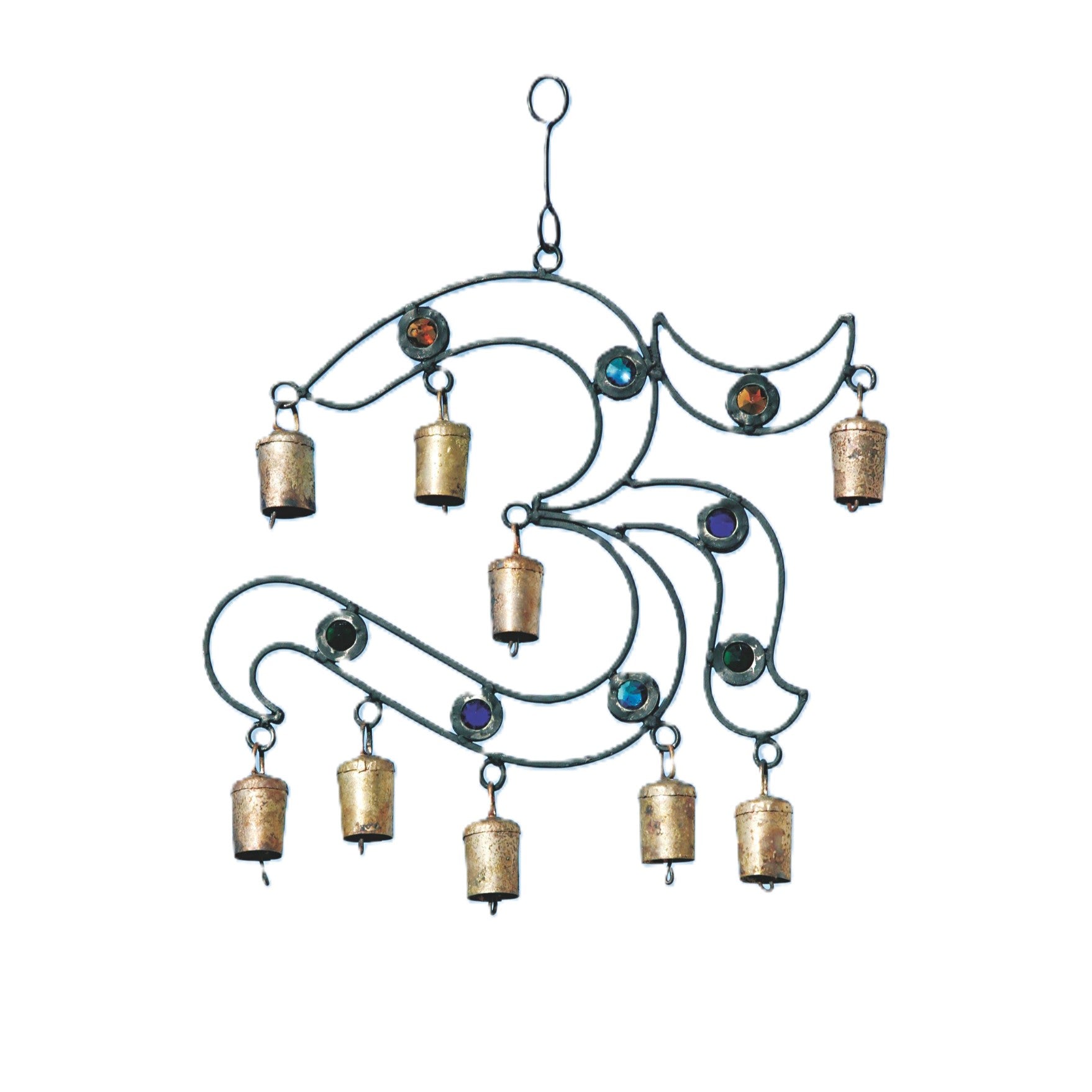 Iron OM Seven Bell & Glass Accent Wind Chime - Decorative Bells - Bellbazaar.com - TS696