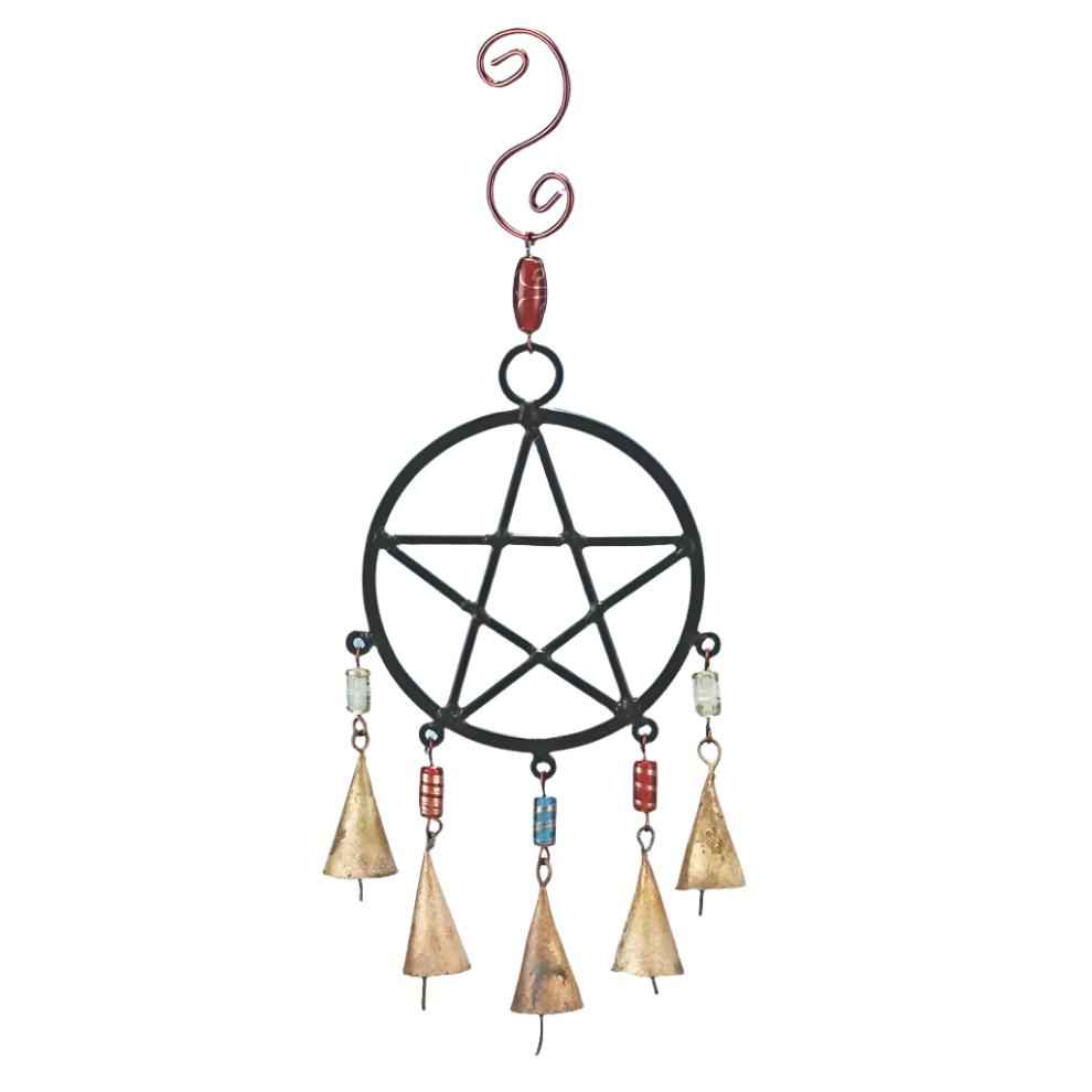 Iron Pentagram Wind Chime with Tin Bells and Glass Beads