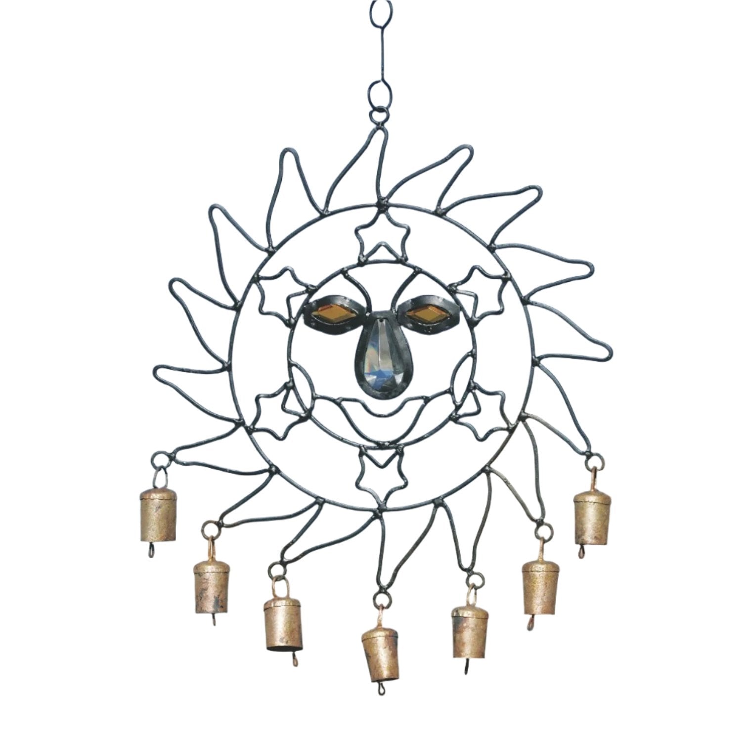 Iron Sun Wind Chime with Glass Accents and 7 Tin Bells - Decorative Bells - Bellbazaar.com - TS134