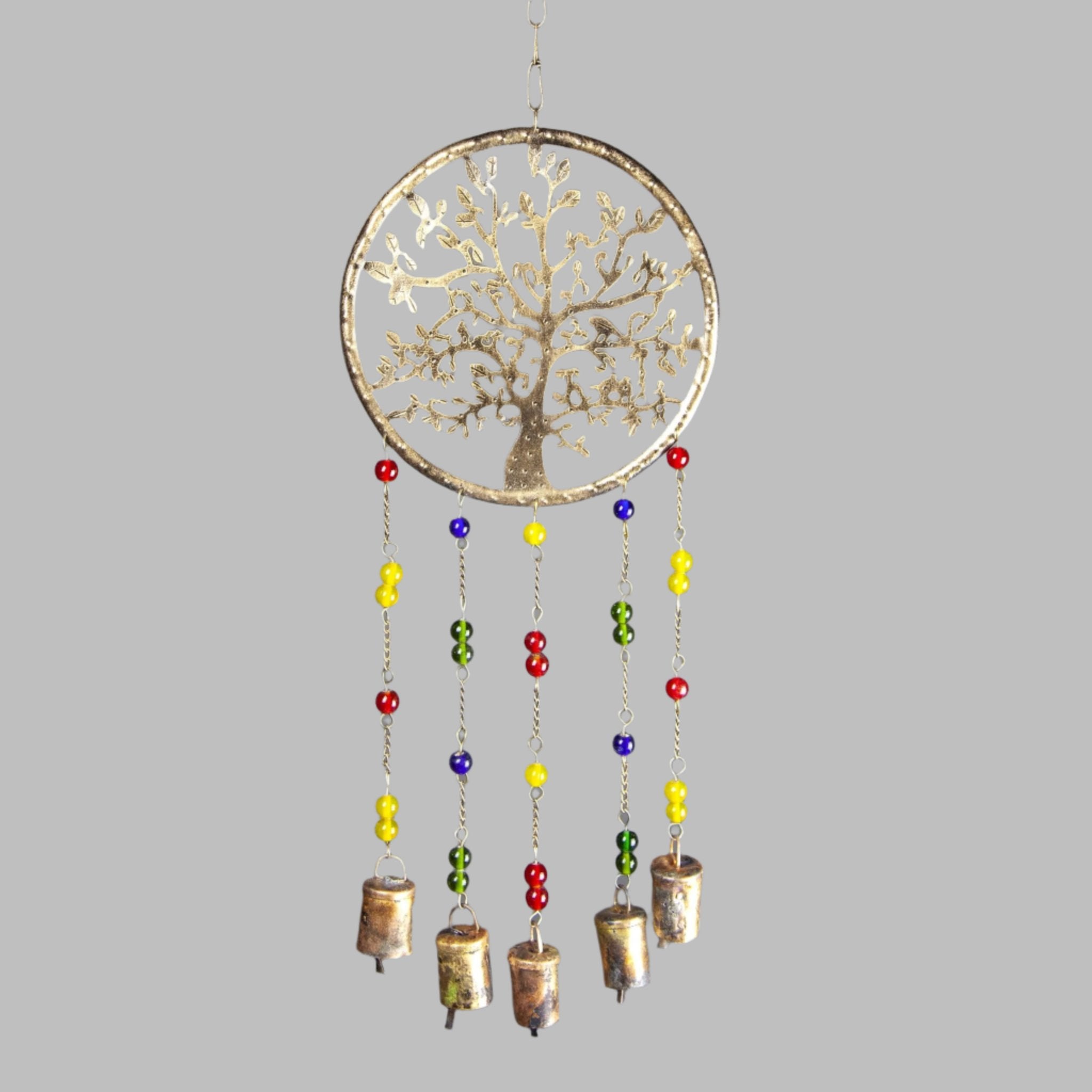 Iron Tree of Life Glass Bead & Bell Wind Chime - Decorative Bells - Bellbazaar.com - TS820