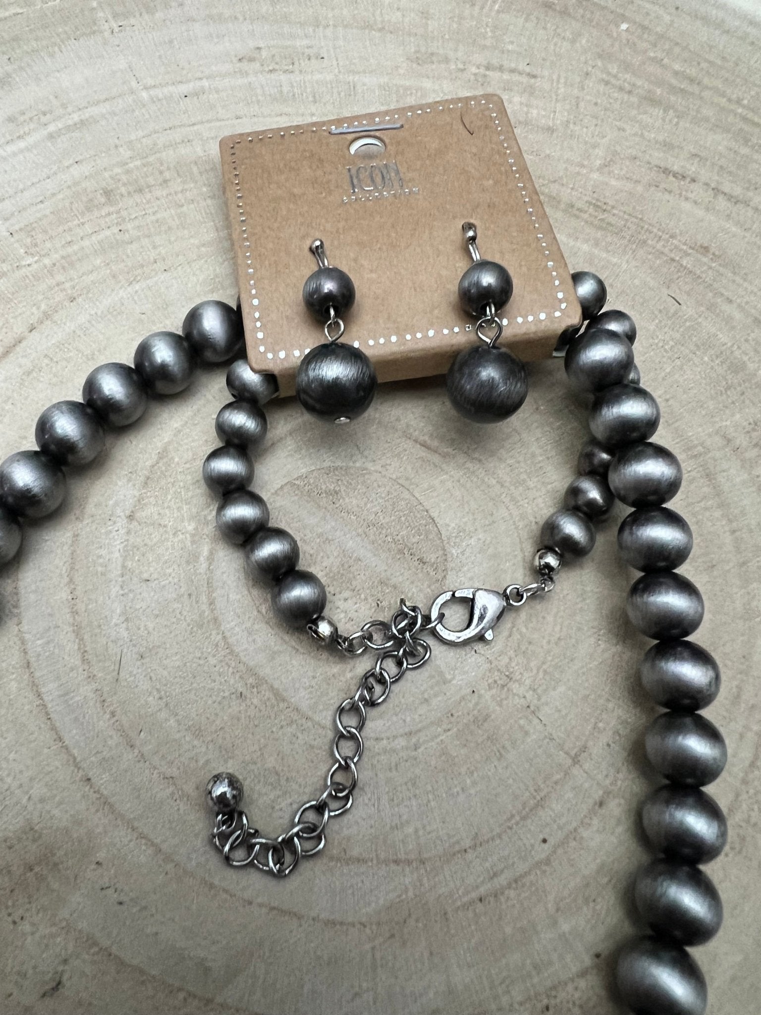 Navajo Style Pearl Necklace & Earring Set - 48 inch - Fashion Jewelry - Bell Bazaar