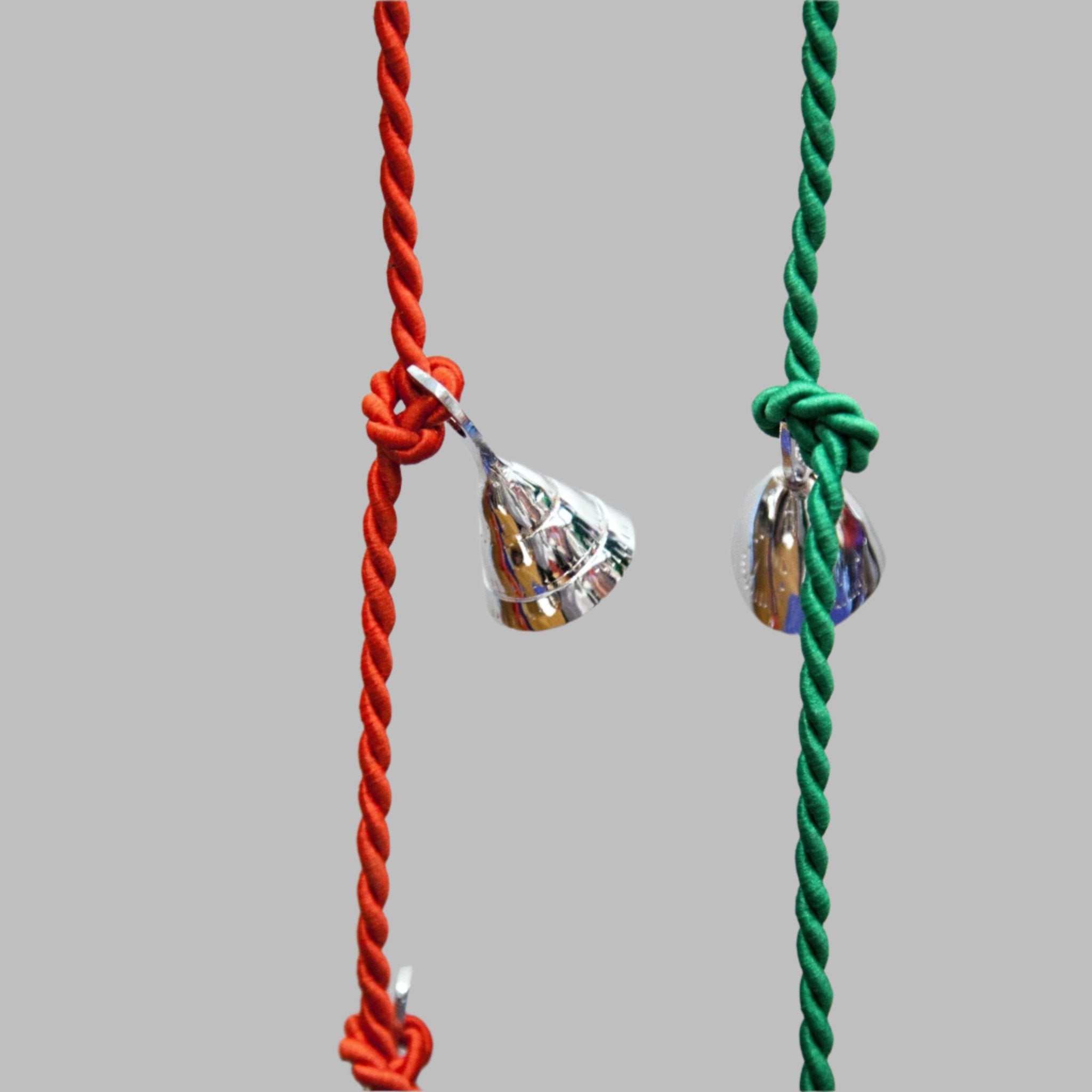 Nickel - Plated Brass Bells on a Cord - Decorative Bells - Bellbazaar.com - BS053 - BL