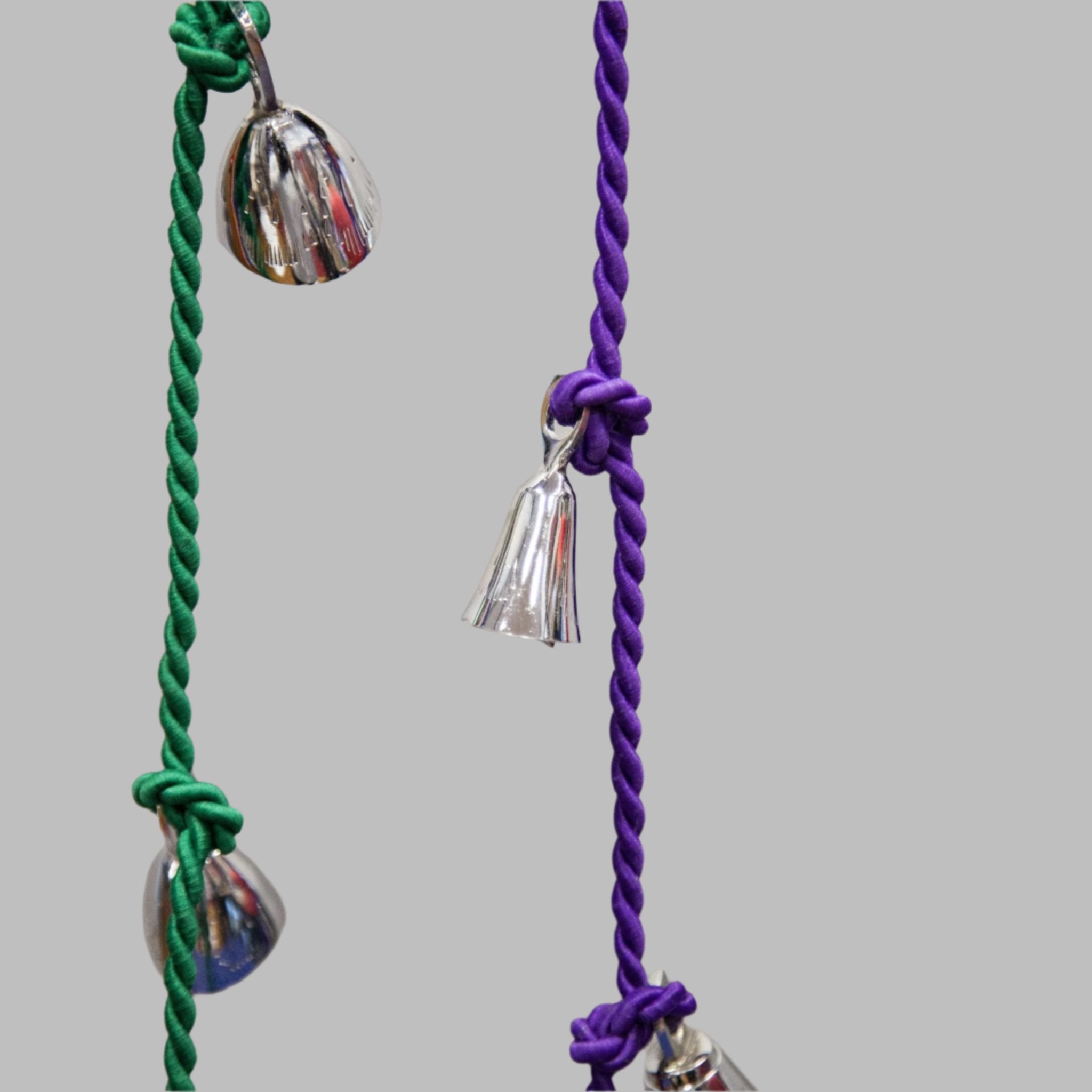 Nickel - Plated Brass Bells on a Cord - Decorative Bells - Bellbazaar.com - BS053 - BL