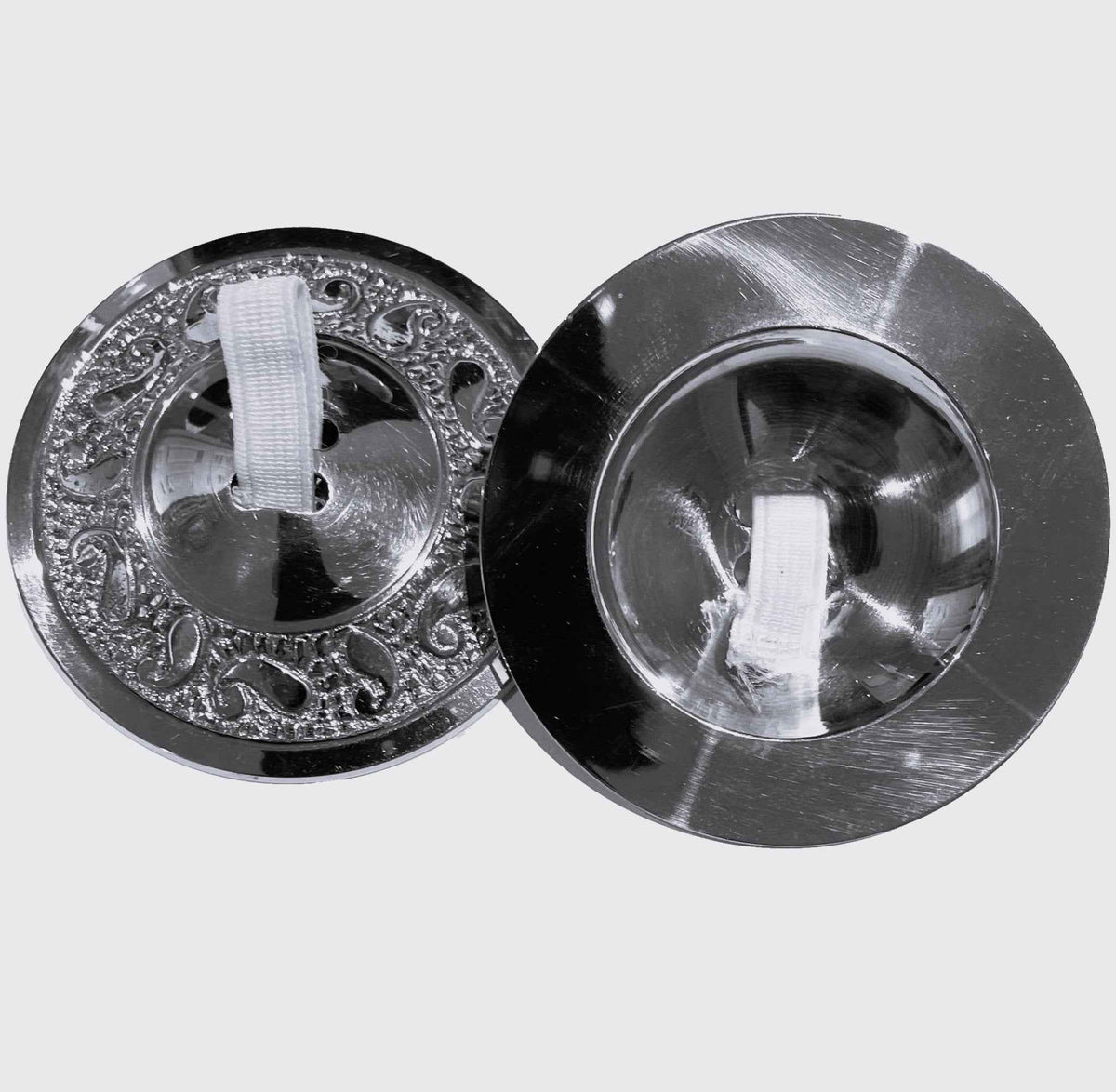 Paisley Design Brass Finger Cymbals – Two Slots, 2.38" Diameter