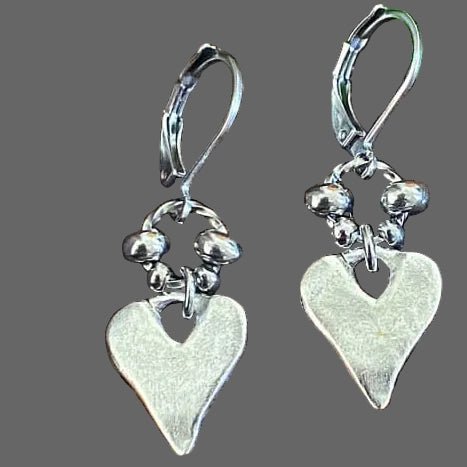 Pewter Heart Drop Earrings, Leverback - Apparel & Accessories > Jewelry > Earrings - Bell Bazaar