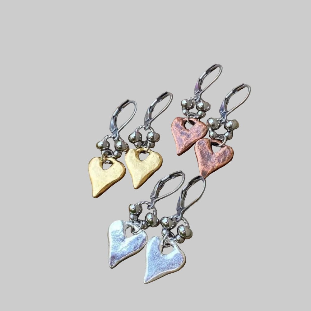 Pewter Heart Drop Earrings, Leverback - Apparel & Accessories > Jewelry > Earrings - Bell Bazaar