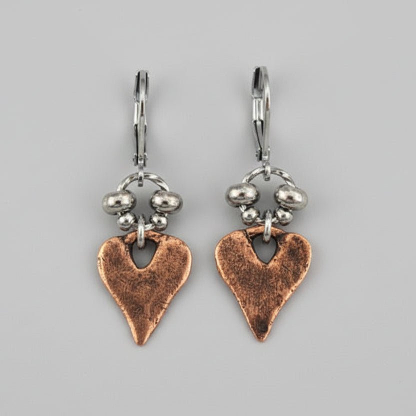 Pewter Heart Drop Earrings, Leverback - Apparel & Accessories > Jewelry > Earrings - Bell Bazaar